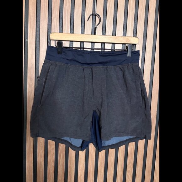 Lululemon Shorts Medium Mens Gray Blue Navy 4" Inseam T.H.E. Athletic Drawstring - Picture 1 of 6